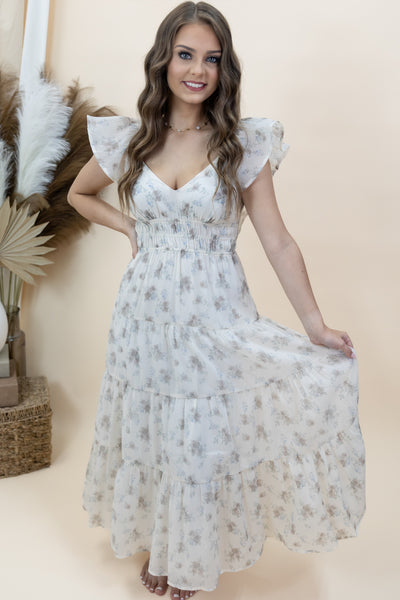 "Garden Of Charm" Dress (Cream/Multi Floral)