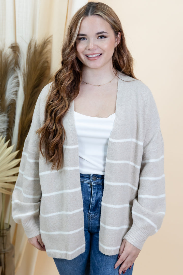 "Taking My Chance" Cardigan (Taupe/White)