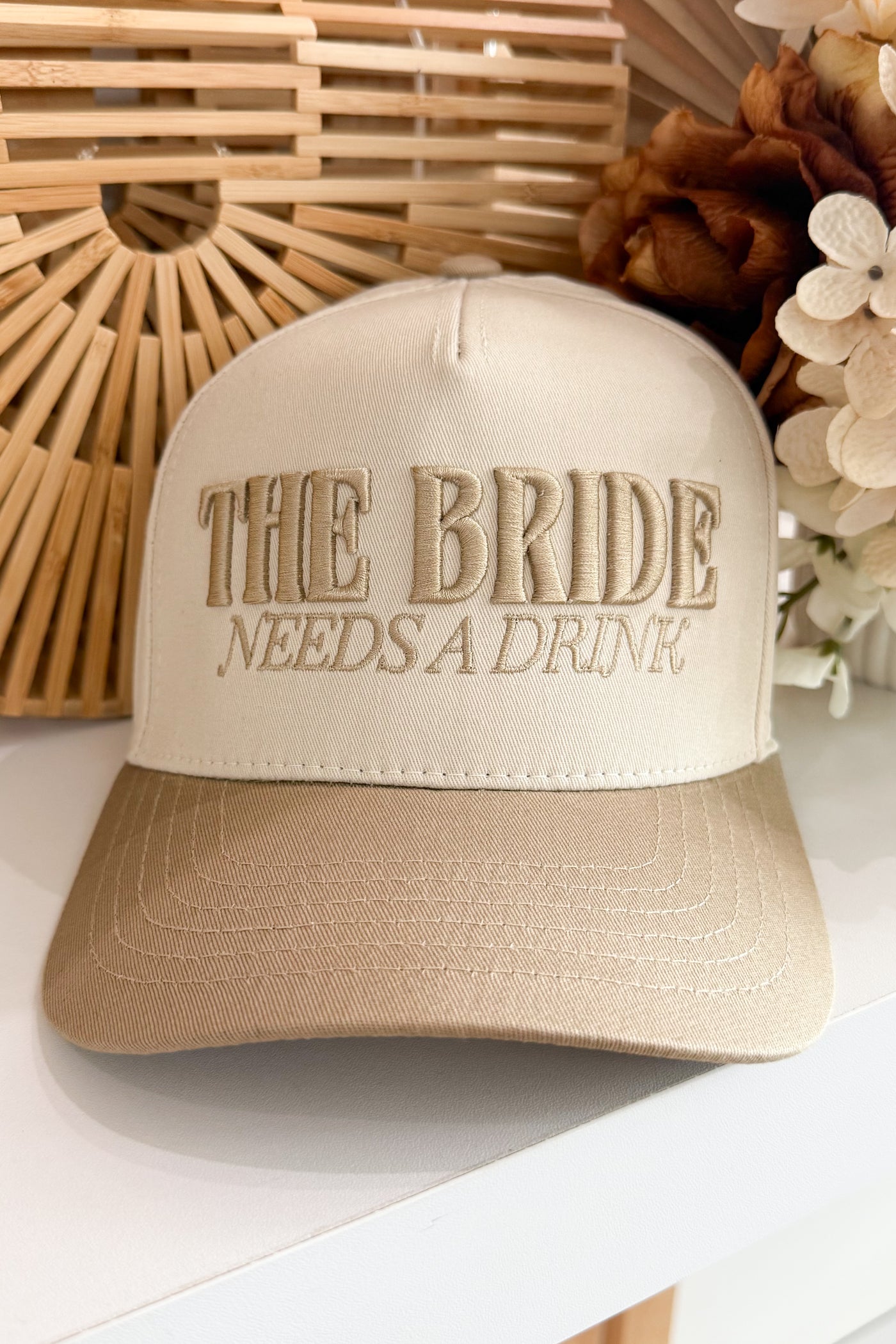 The Bride Needs A Drink Trucker Hat (Tan/Natural)