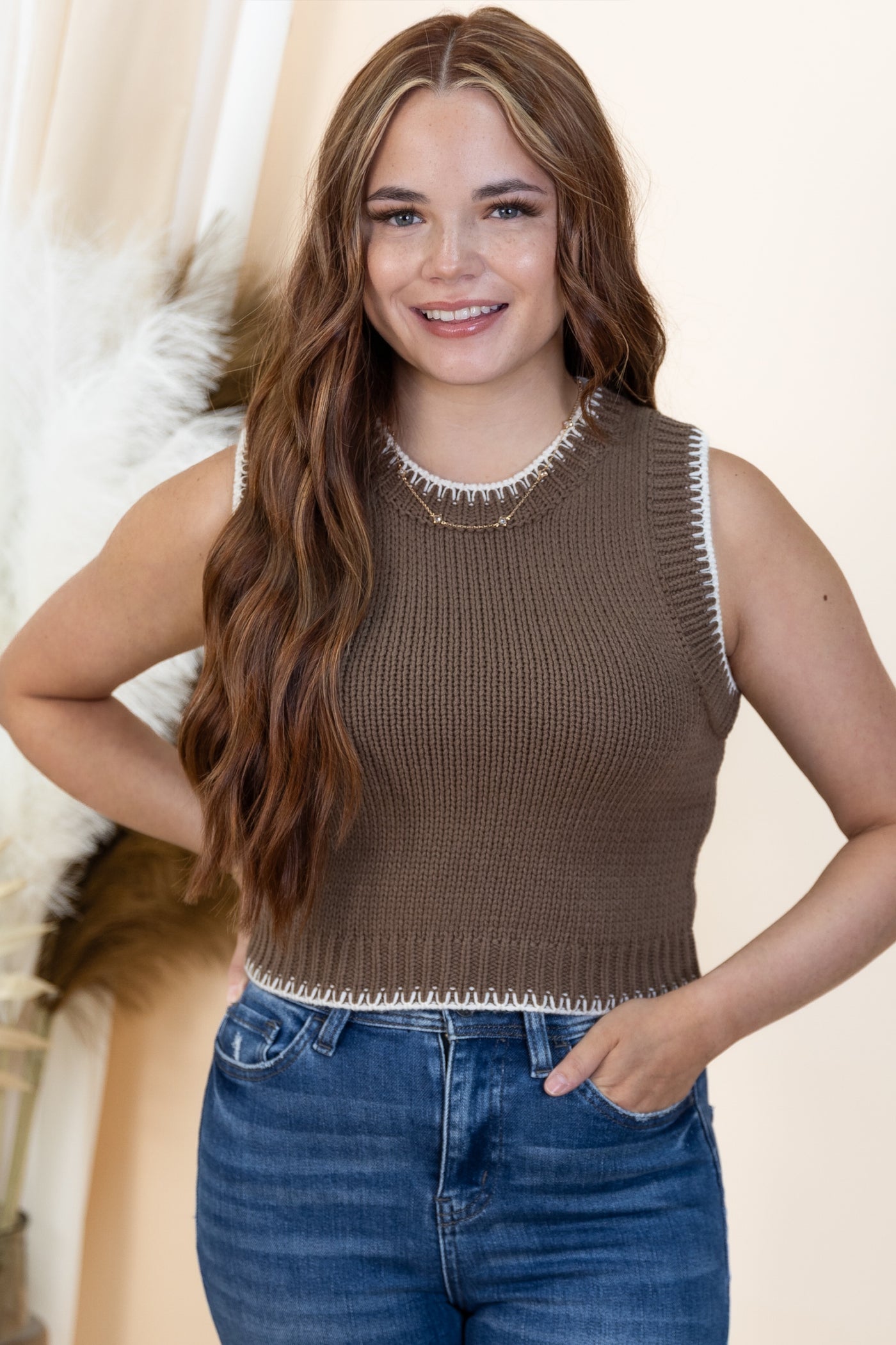 "Wait Awhile" Sweater Top (Mocha/Ivory)