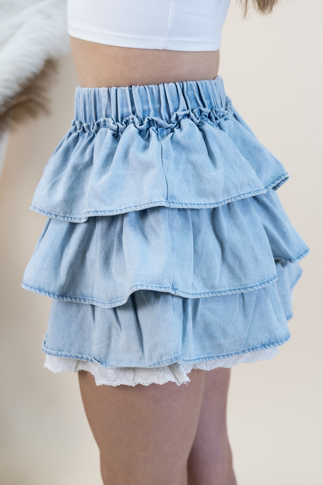 "Layers & Lace" Skirt (Light Denim)