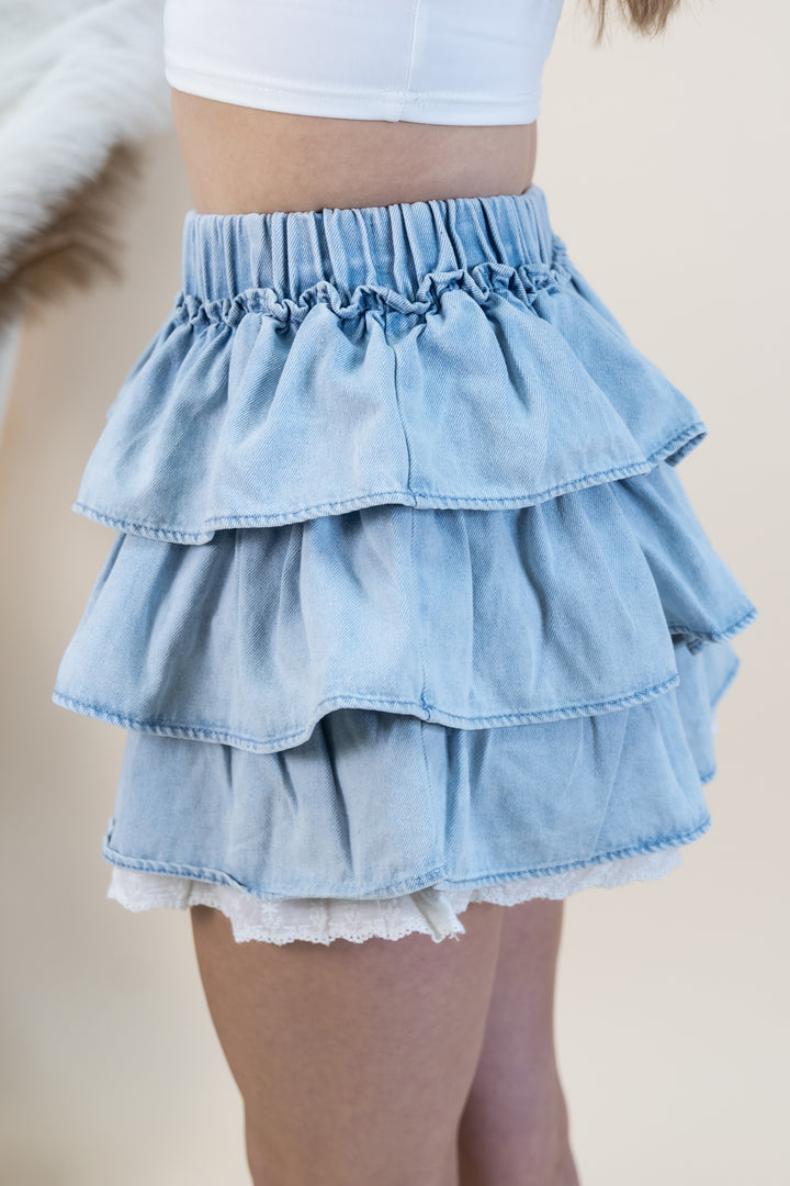 "Layers & Lace" Skirt (Light Denim)
