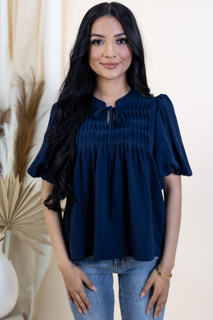 "Bow & Tell" Blouse (Navy)