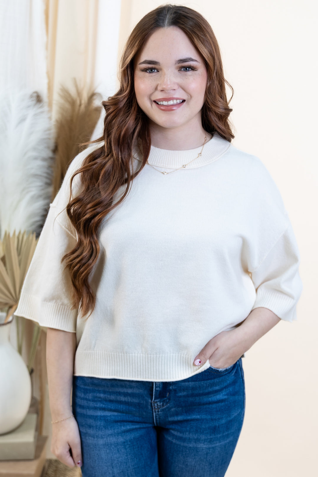"Simple & Soft" Sweater Top (Cream)