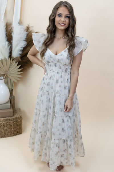 "Garden Of Charm" Dress (Cream/Multi Floral)