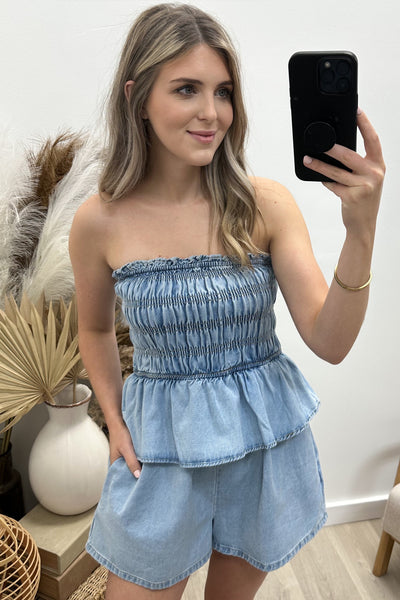 "Play It Cool" Romper (Denim)