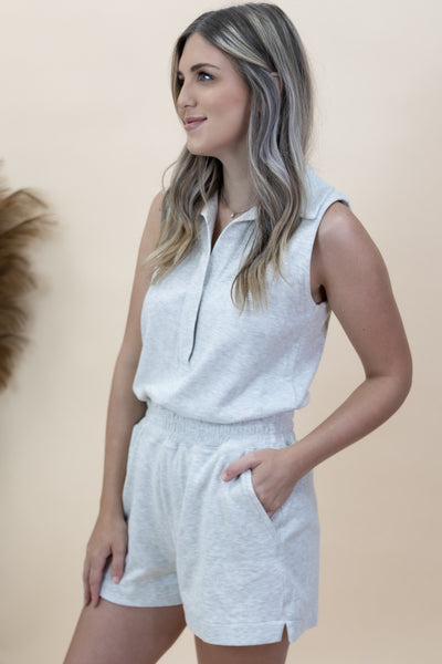 "Get Up & Go" Romper (Heather Grey)