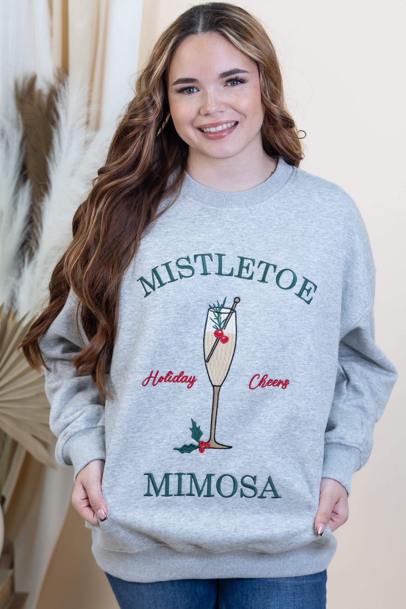 "Mistletoe Mimosa" Sweatshirt (Heather Grey)
