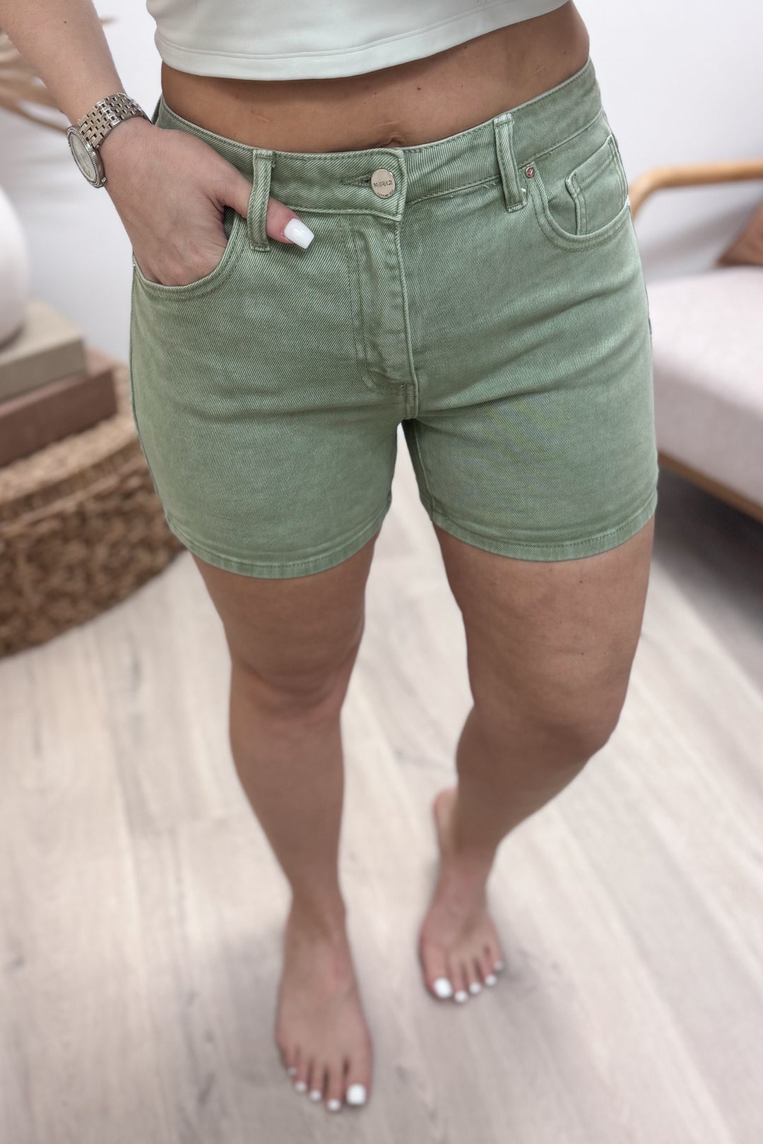 Lily Denim Shorts (Olive)