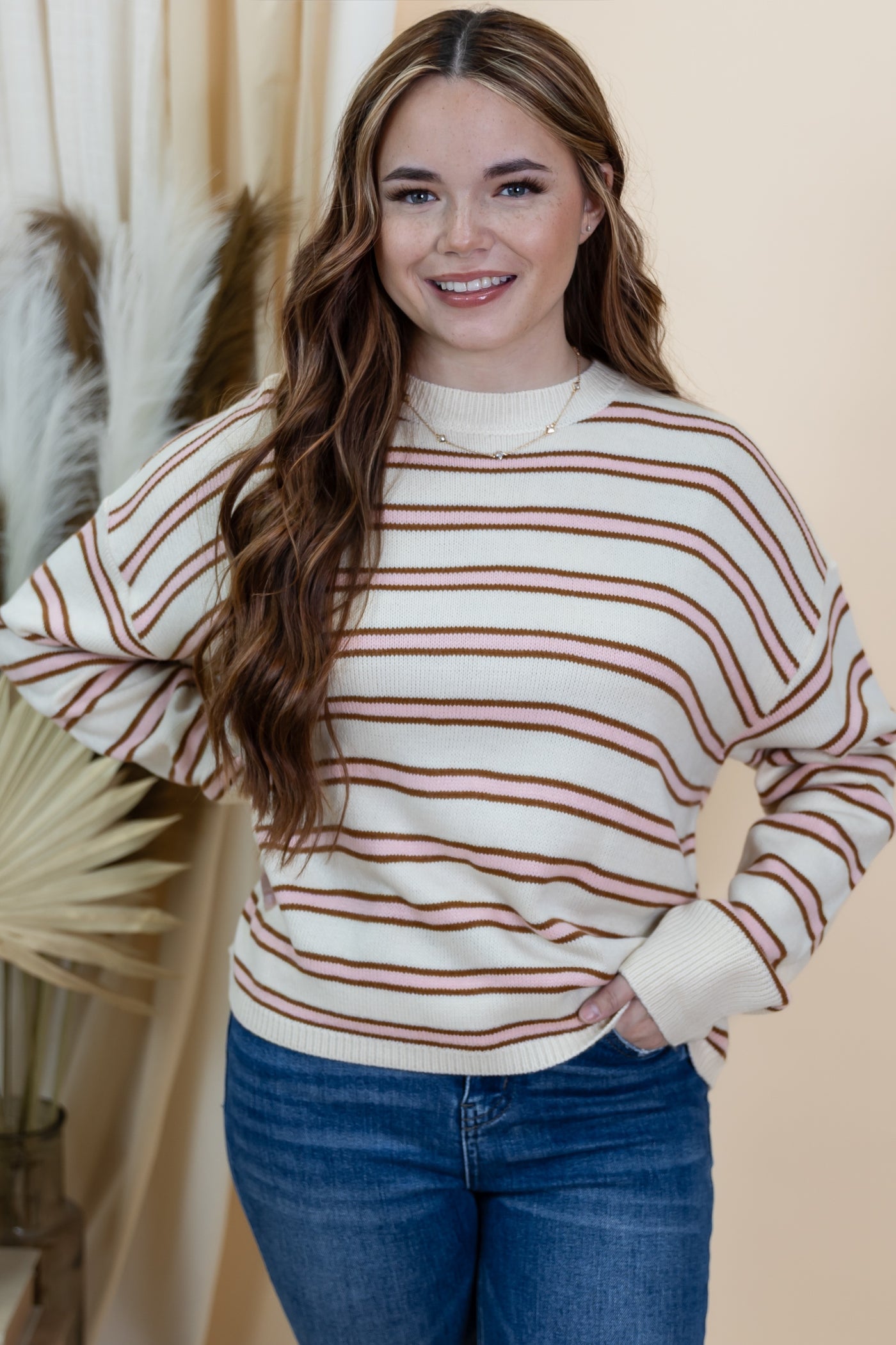 "Keeping Promises" Sweater (Camel/Pink)