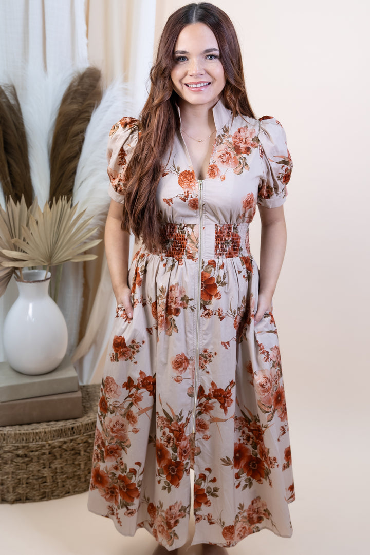 "Blooming Good Times" Dress (Taupe)