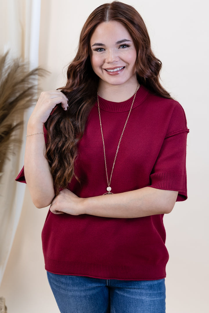 "Everyday Comfort" Sweater Top (Burgundy)