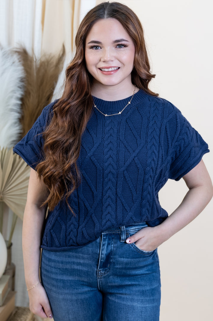 "Modern Stitch" Sweater Top (Navy)