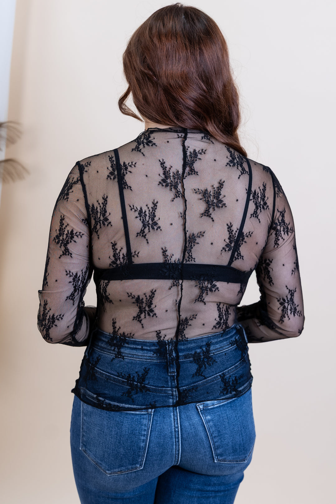 "Sheer Ambitions" Lace Long Sleeve (Black)