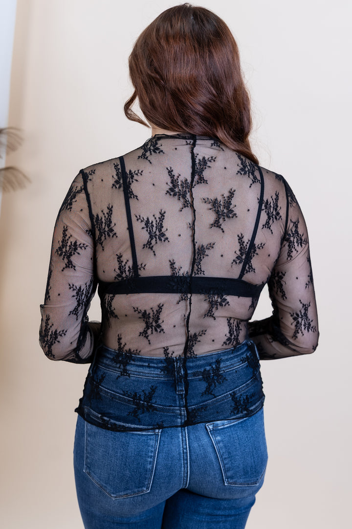 "Sheer Ambitions" Lace Long Sleeve (Black)