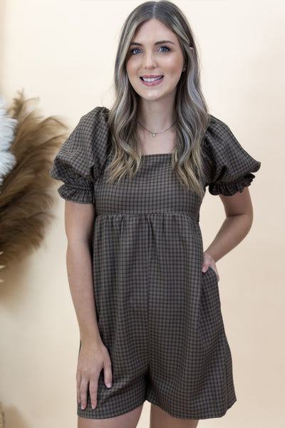 "Leave Them Speechless" Romper (Mocha/Blue)