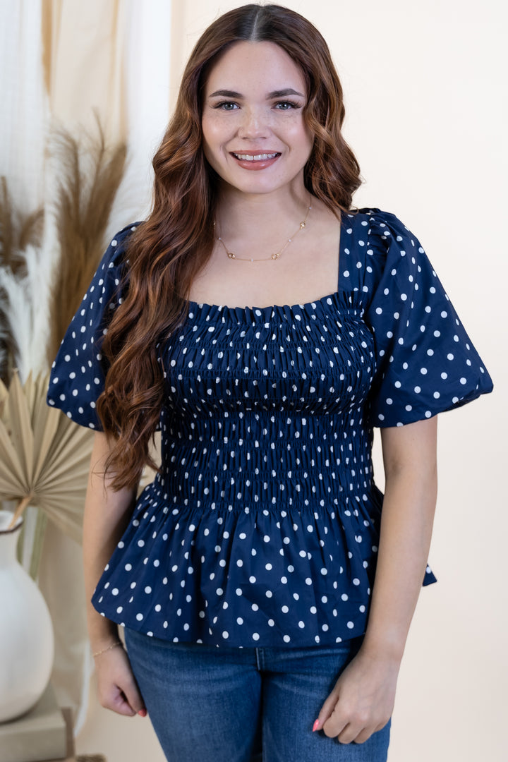 "Dotted Darling" Top (Navy/Off White)