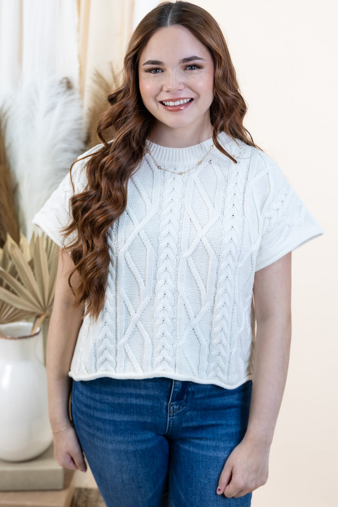 "Modern Stitch" Sweater Top (Off White)