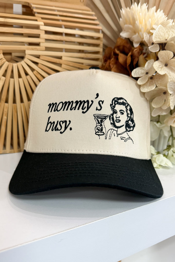 Mommy's Busy Trucker Hat (Black/Natural)