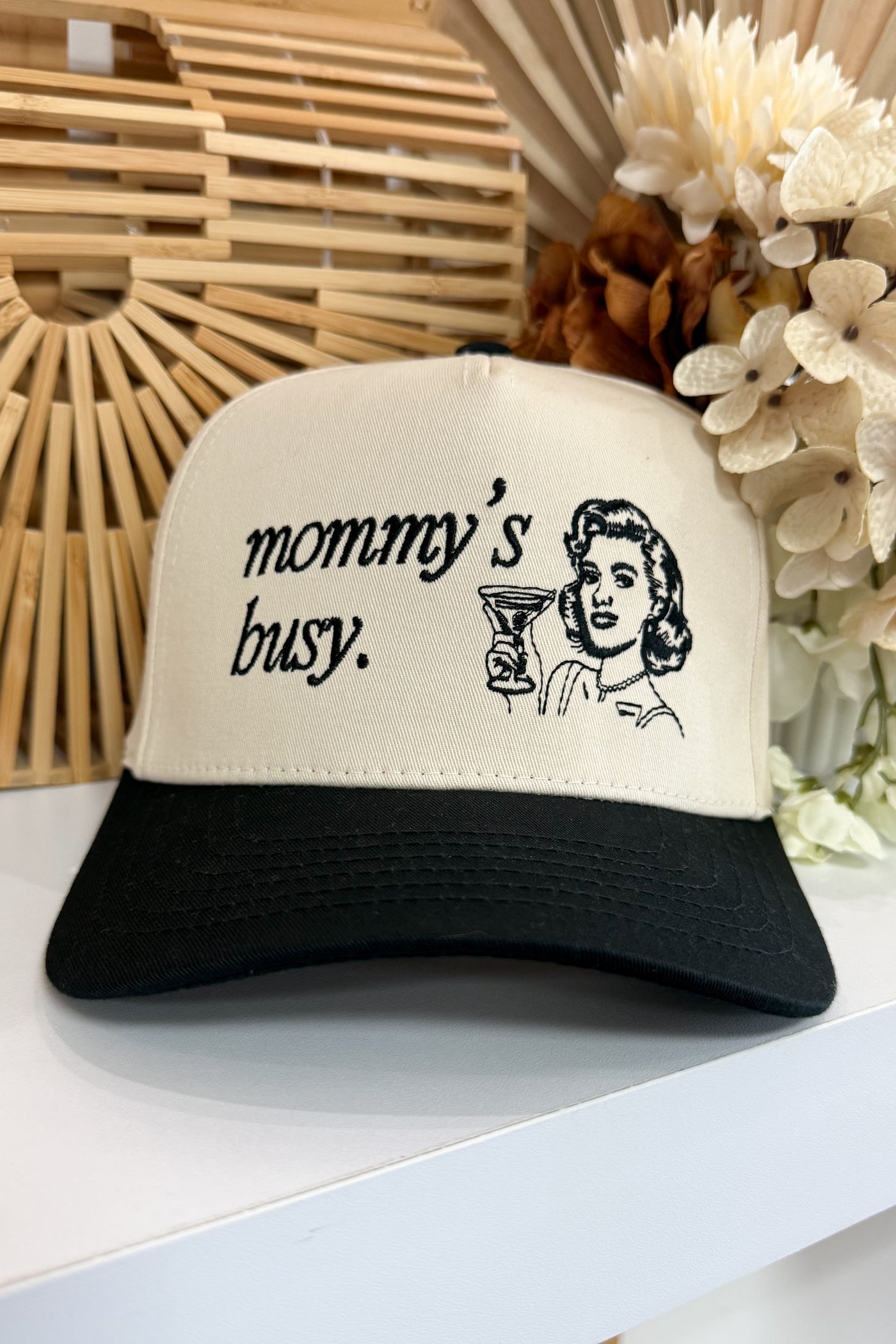 "Mommy's Busy" Trucker Hat (Black/Natural)