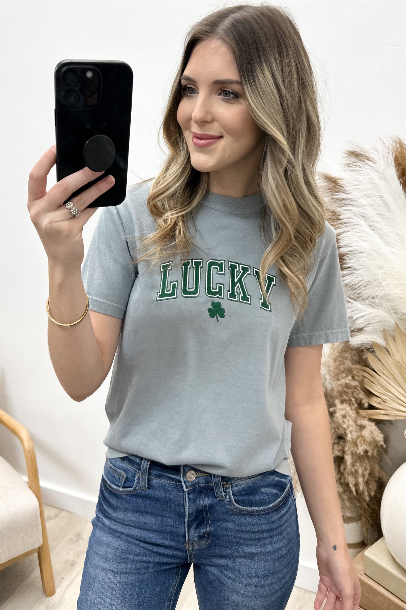 "Lucky" Graphic Tee (Grey)