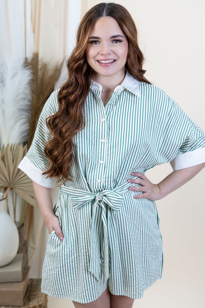 "Tied & True" Romper (Kelly Green)