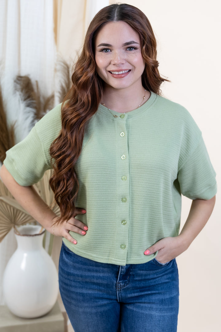 "Buttoned Beauty" Top (Green)