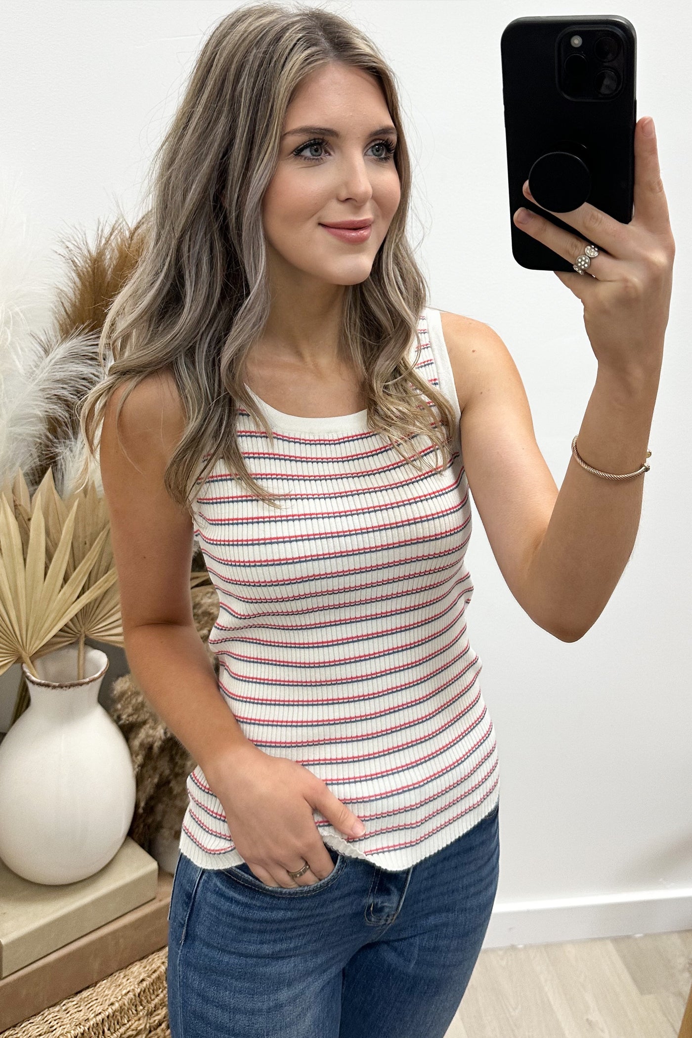 "Carefree Days" Tank Top (White/Cherry)