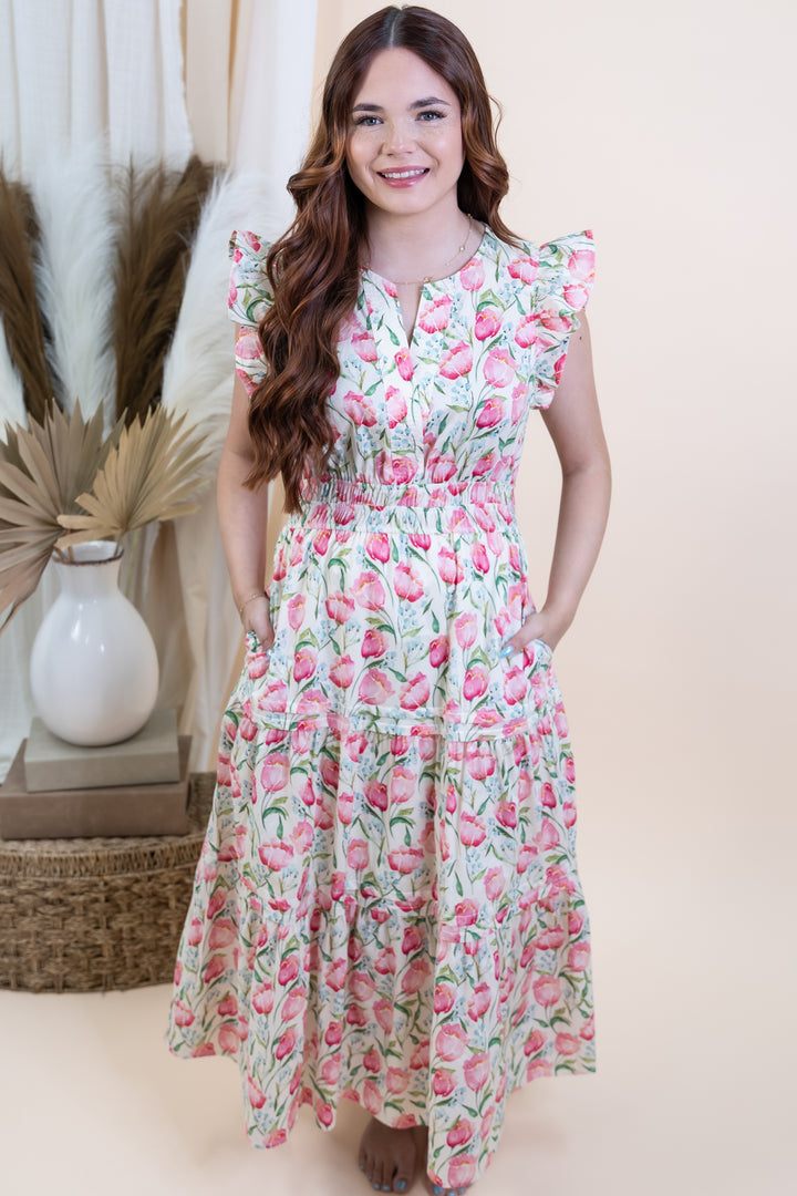 "Fluttering Florals" Dress (Pink)