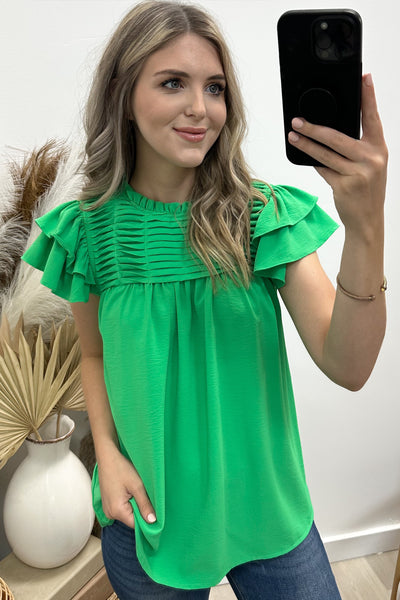 "Pleated Charm" Blouse (Green)