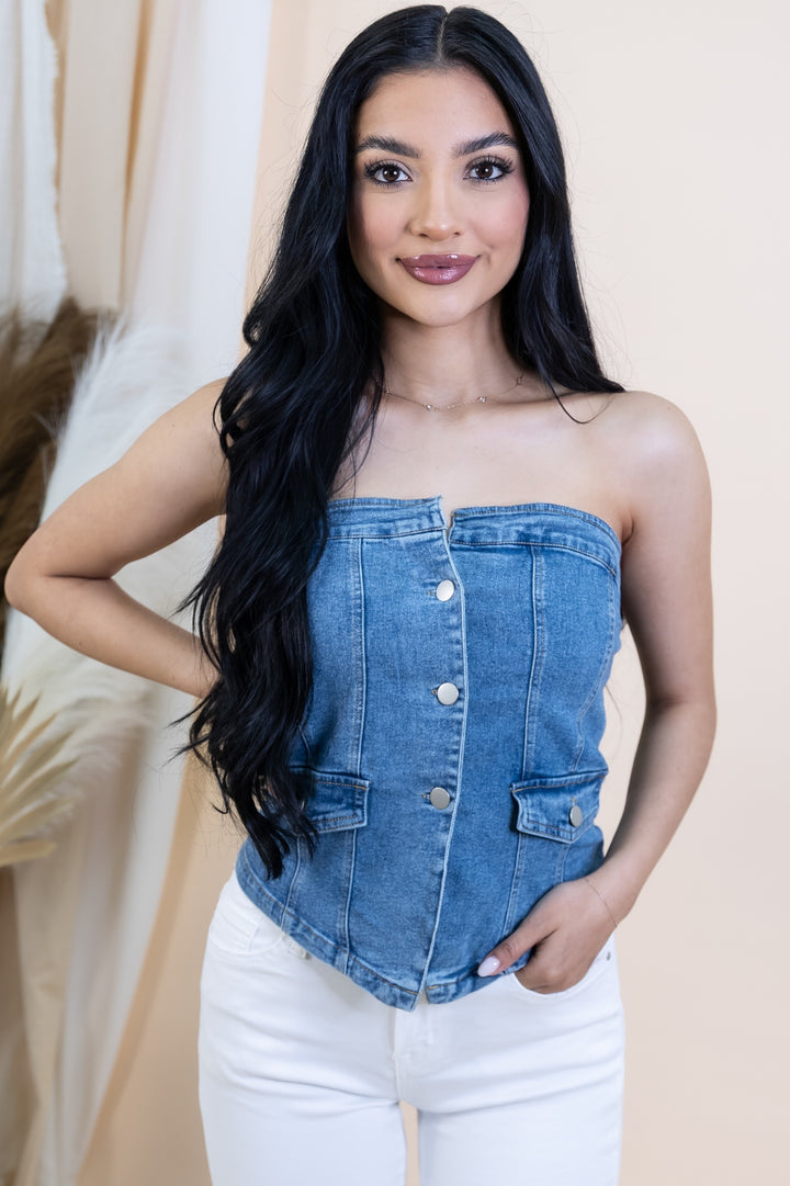 "Standout Style" Top (Light Denim)