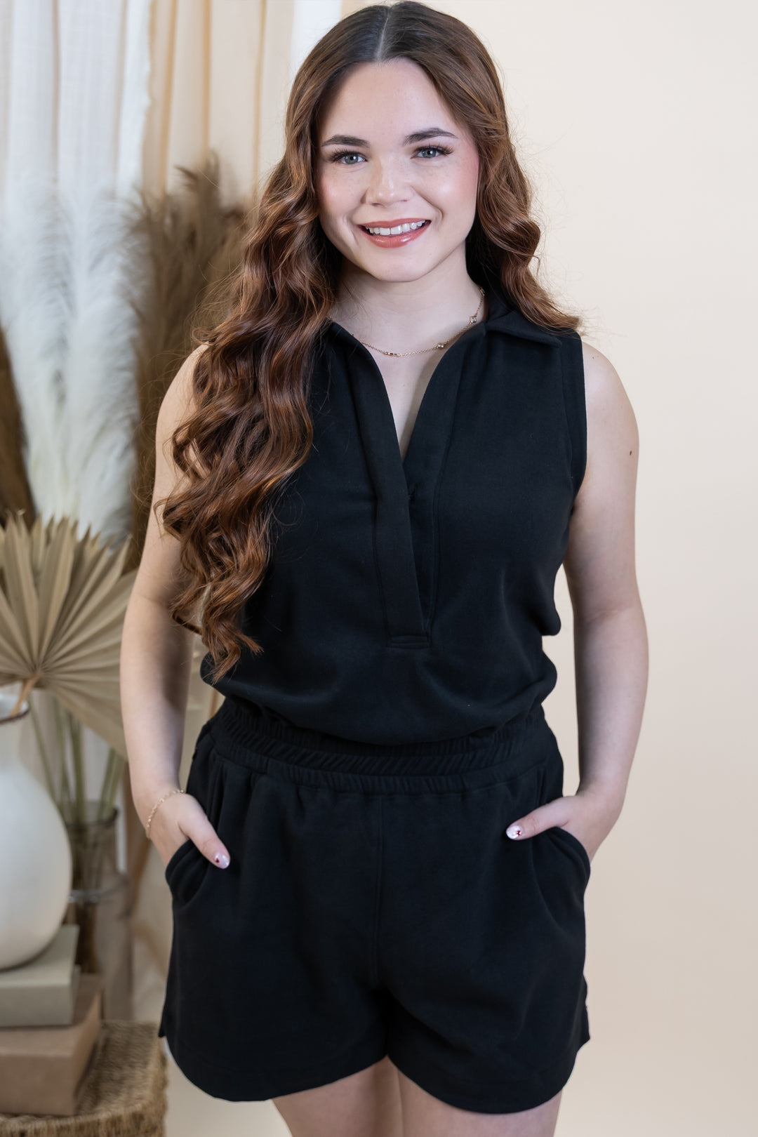 "Get Up & Go" Romper (Black)