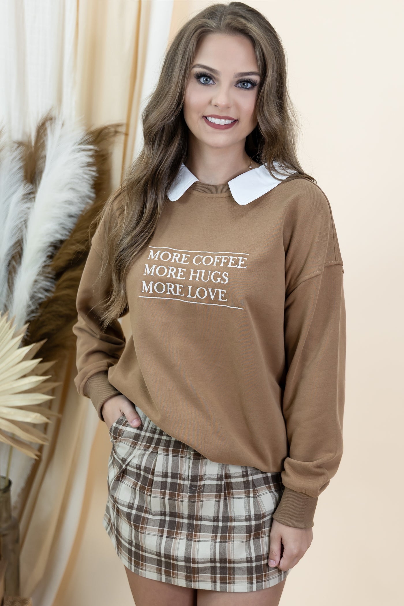 "Always Wondering" Skirt (Taupe/Brown Plaid)