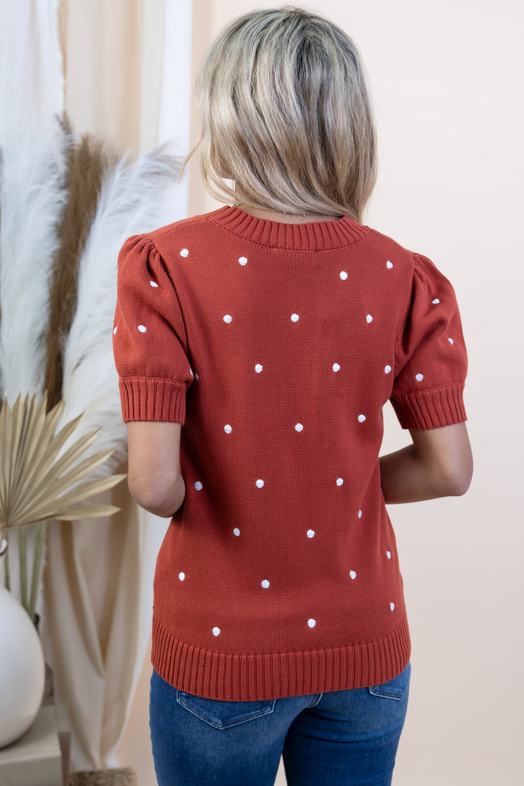 "Sweetly Spotted" Sweater Top (Rust/Ivory Dot)