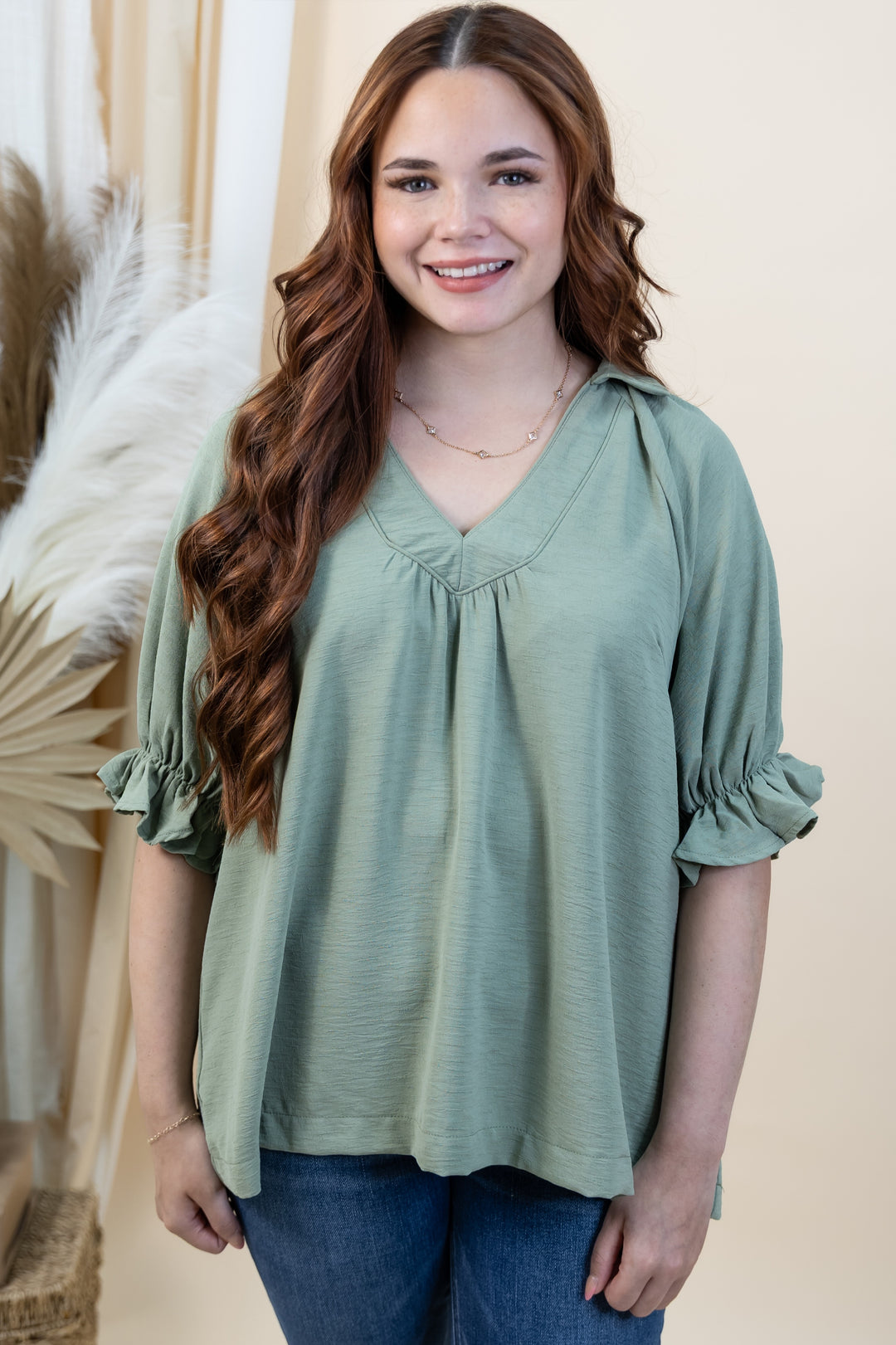 "Soft Spoken" Blouse (Sage)