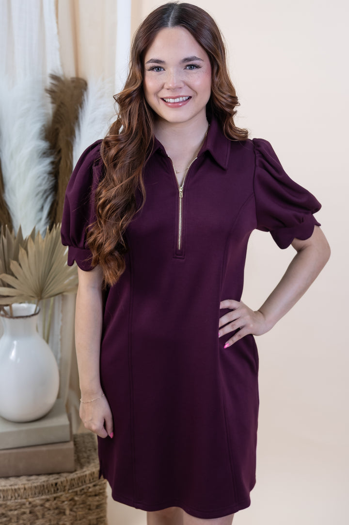"Zipped In" Dress (Wine)