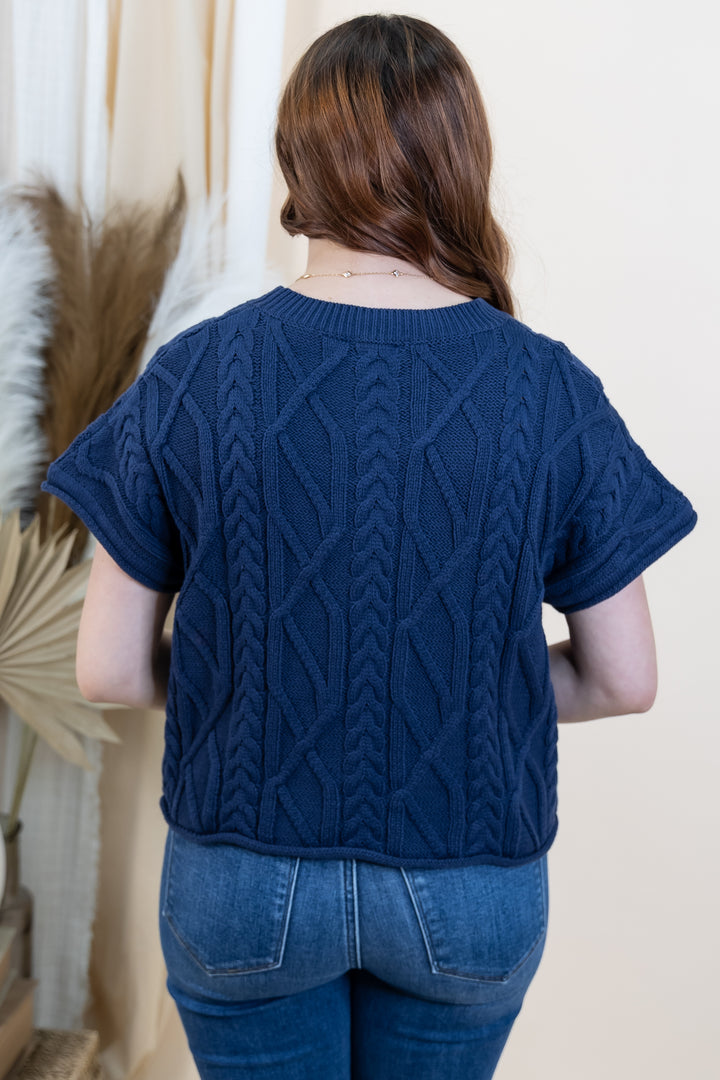 "Modern Stitch" Sweater Top (Navy)