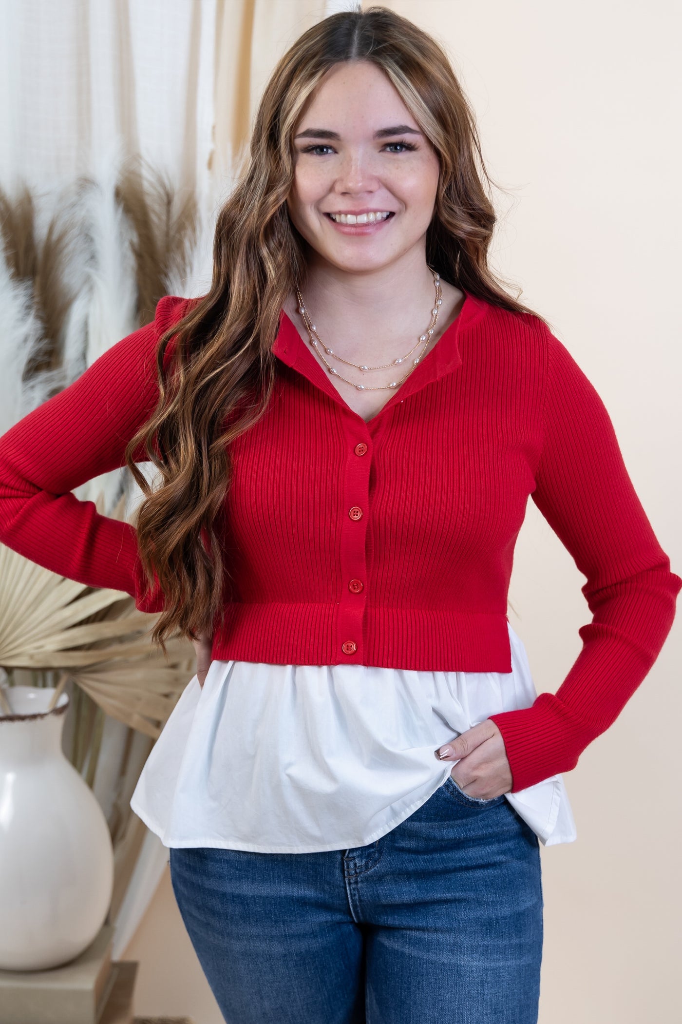 "Soft Moments" Top (Red/White)