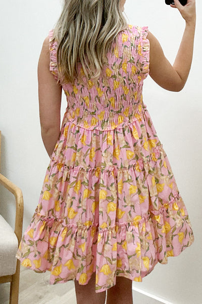 "Smocked Sunshine" Dress (Pink/Yellow)