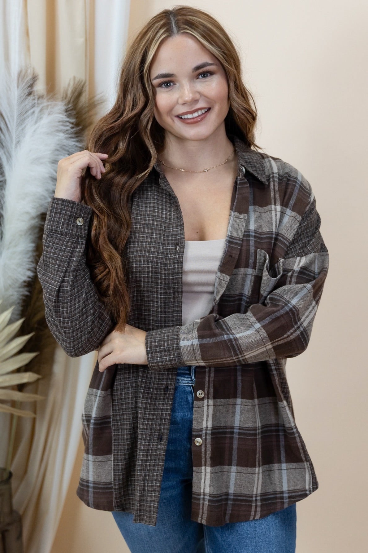 "Subtly Chic" Button Up (Brown Multi)