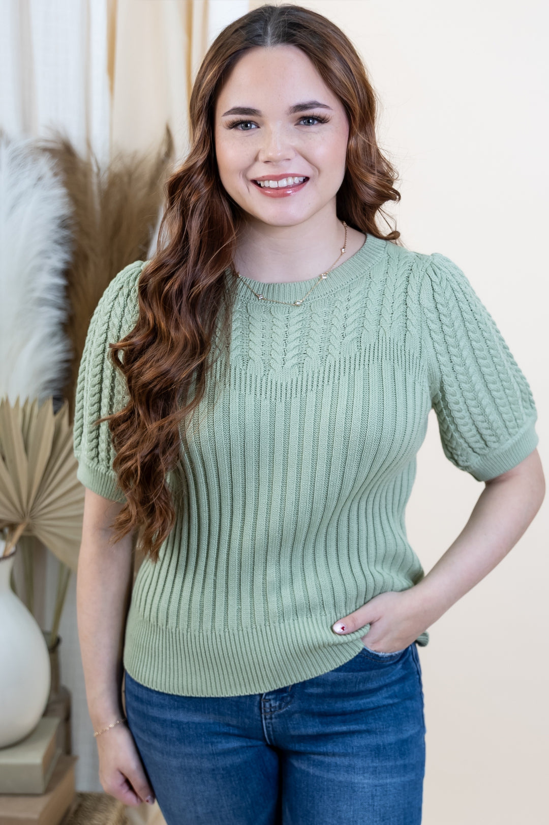 "Sunday Stroll" Sweater Top (Sage)