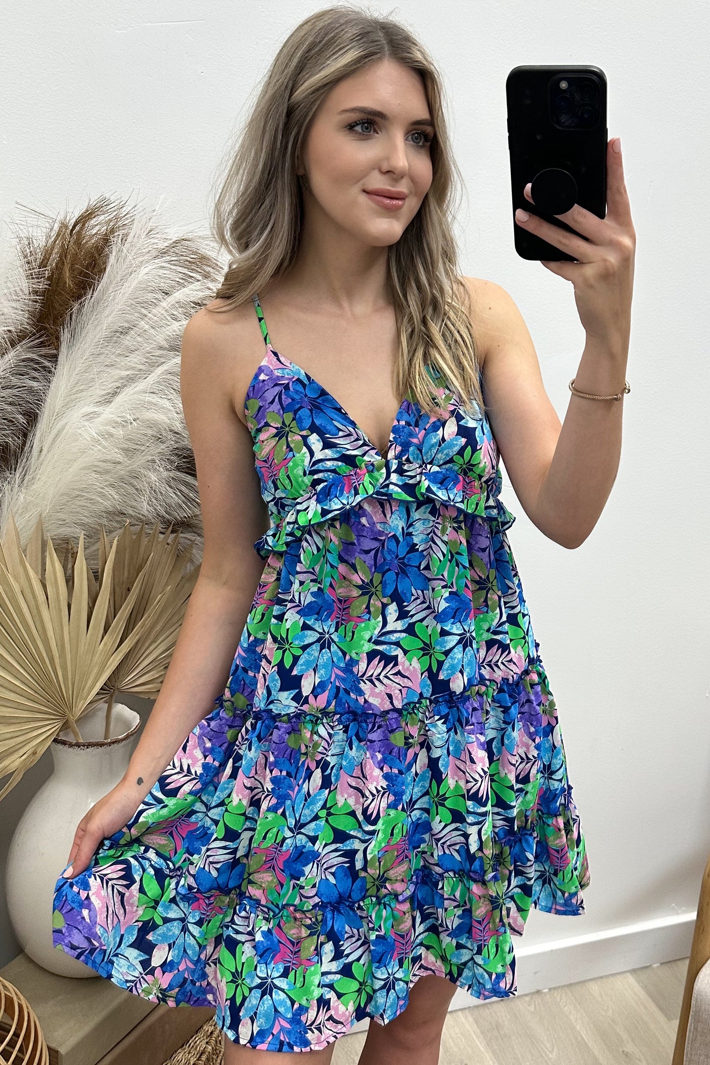 "Palm Paradise" Dress (Blue/Purple)
