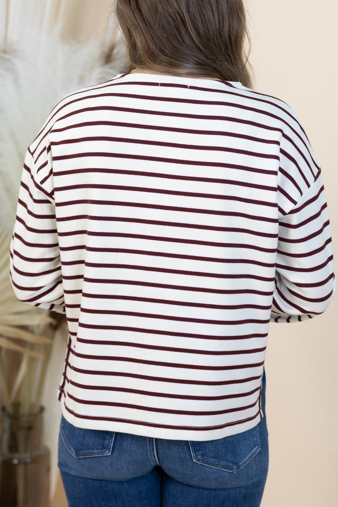 "Over The Moon" Long Sleeve Top (Wine/Cream)