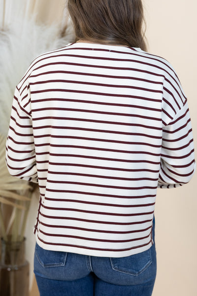 "Over The Moon" Long Sleeve Top (Wine/Cream)