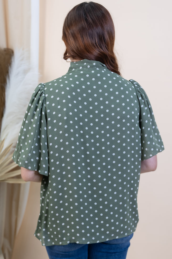 "Dot Your Dreams" Blouse (Olive)
