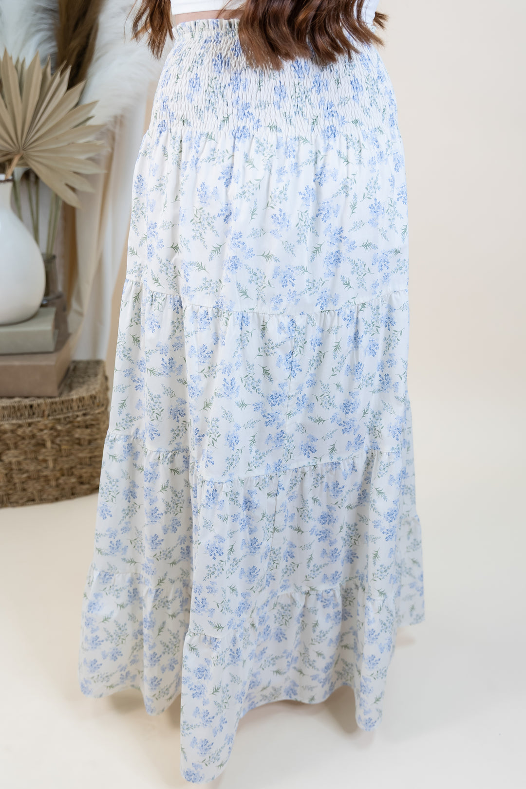 "Bloom & Sway" Skirt (Ivory/Blue)
