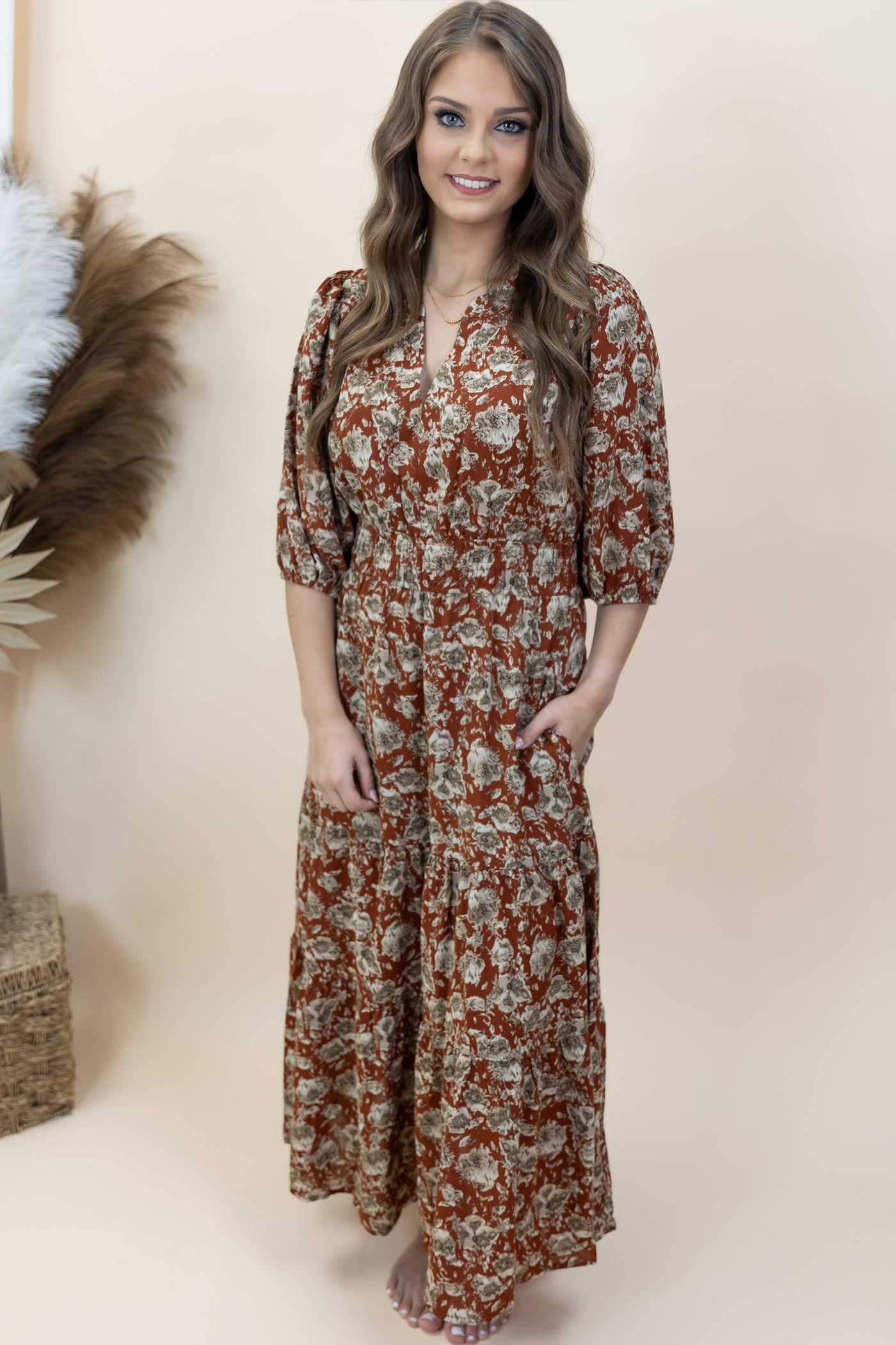 "Leaving Impressioins" Dress (Cinnamon/Taupe)