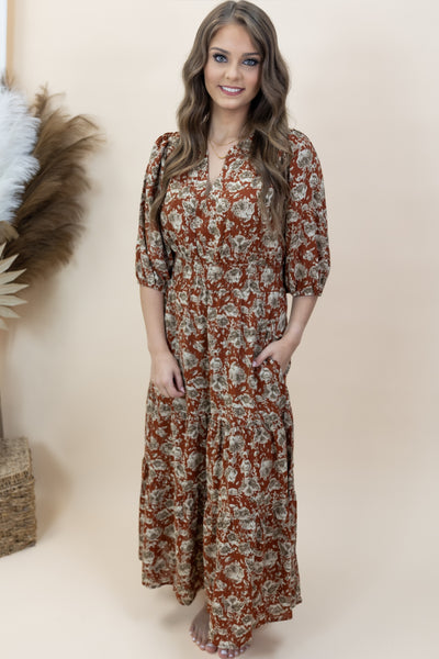 "Leaving Impressioins" Dress (Cinnamon/Taupe)