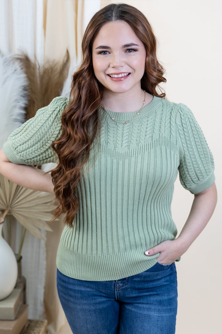 "Sunday Stroll" Sweater Top (Sage)