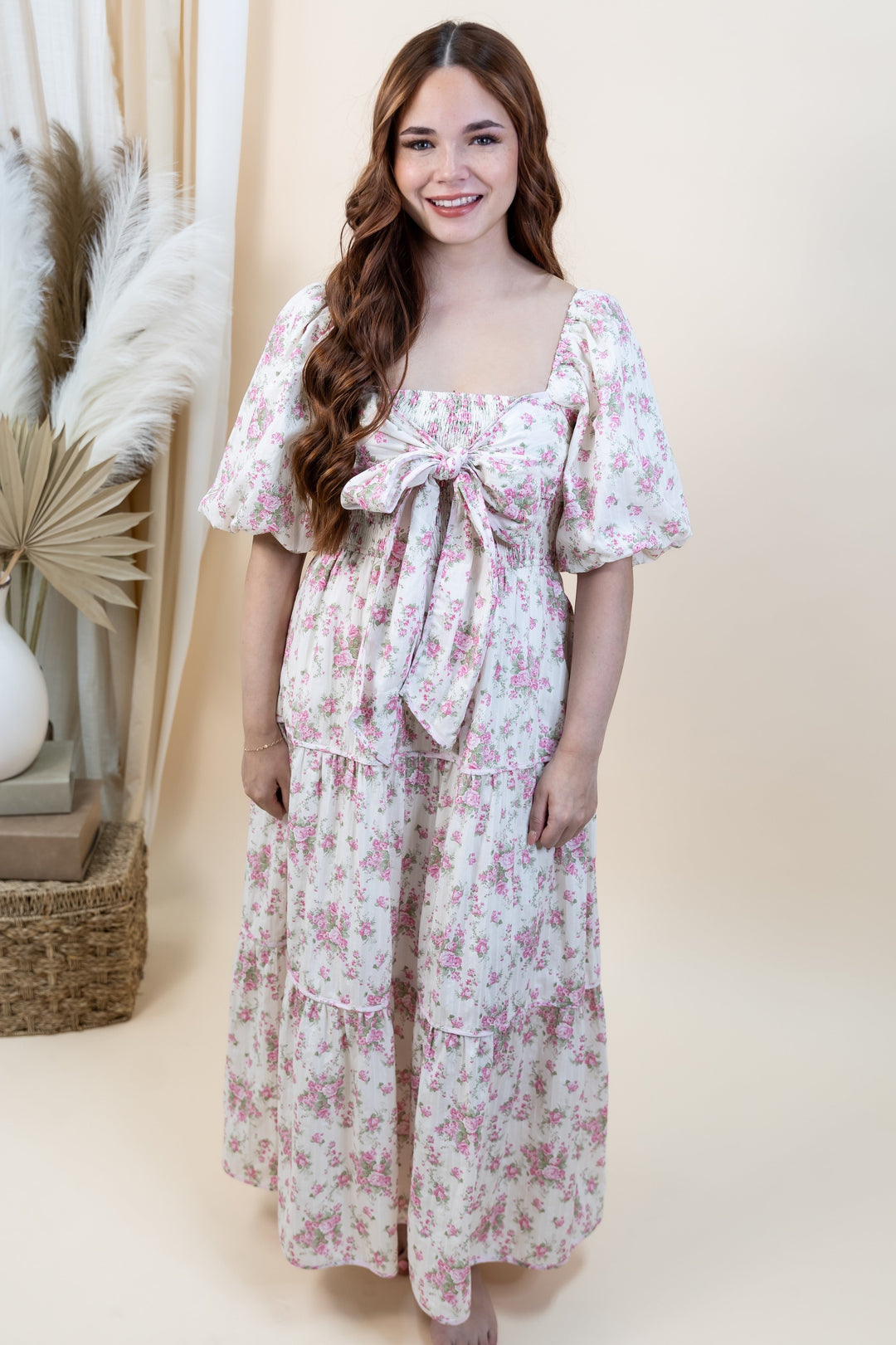 "Front & Center" Dress (Off White/Pink)